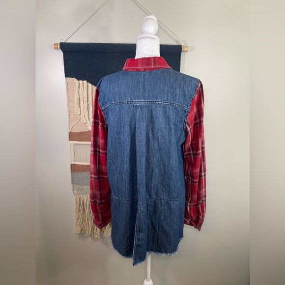 Free People Roadtrip Getaway Bohemian Weatern Chic Flannel button down M - Picture 4 of 6